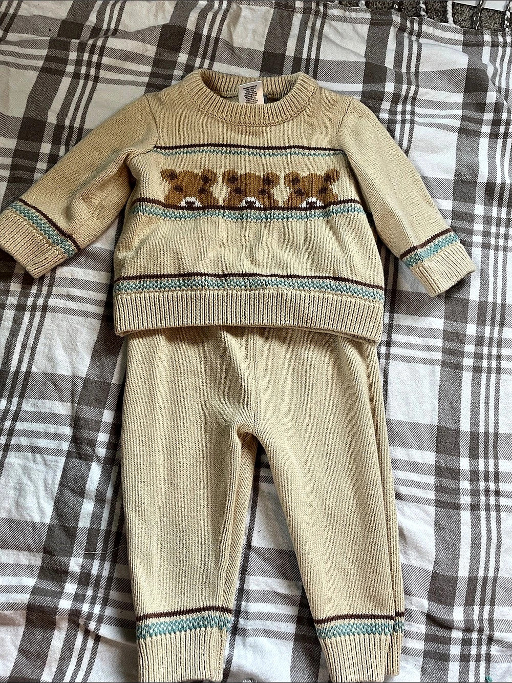 Little Lad Baby Knit Sweater & Pants Set Cream & Brown Baby 3/6M